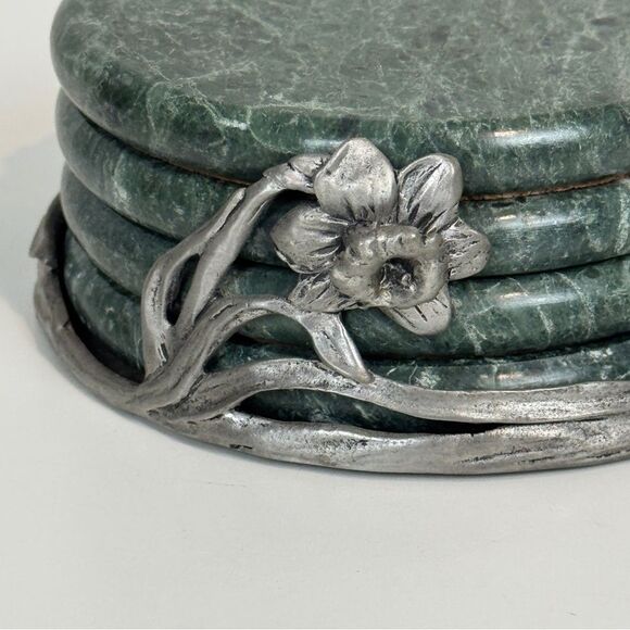 Vintage Seagull Marble 4 Coaster Set in Pewter Caddy 1992 - Picture 2 of 7